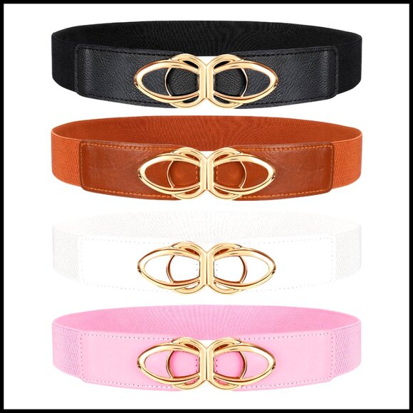 Thin Elastic Belts Skinny Stretch Vintage Fashion Waistband Gold Buckle 4 Pack main image 5